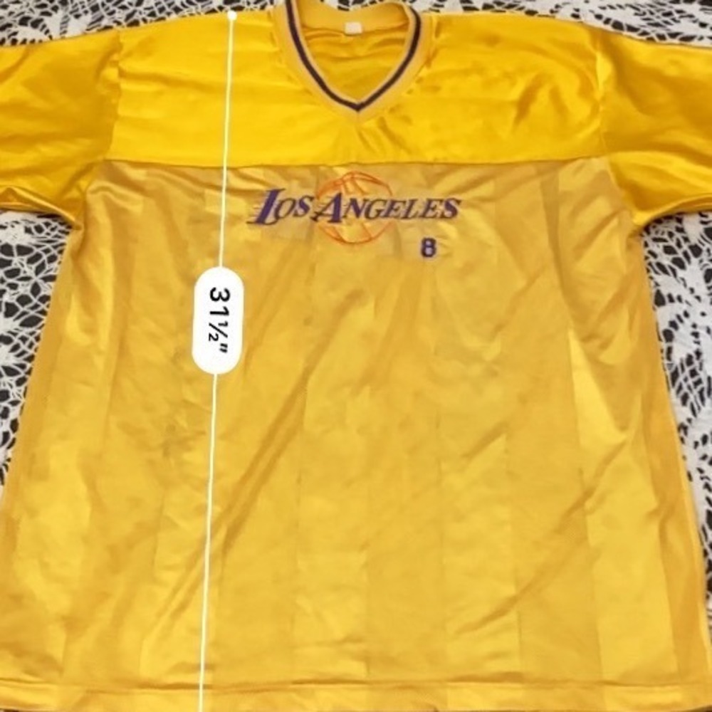 Vintage Los Angeles Basketball Jersey Yellow Purple Mesh V-Neck Shirt Number 8 - Picture 5 of 5